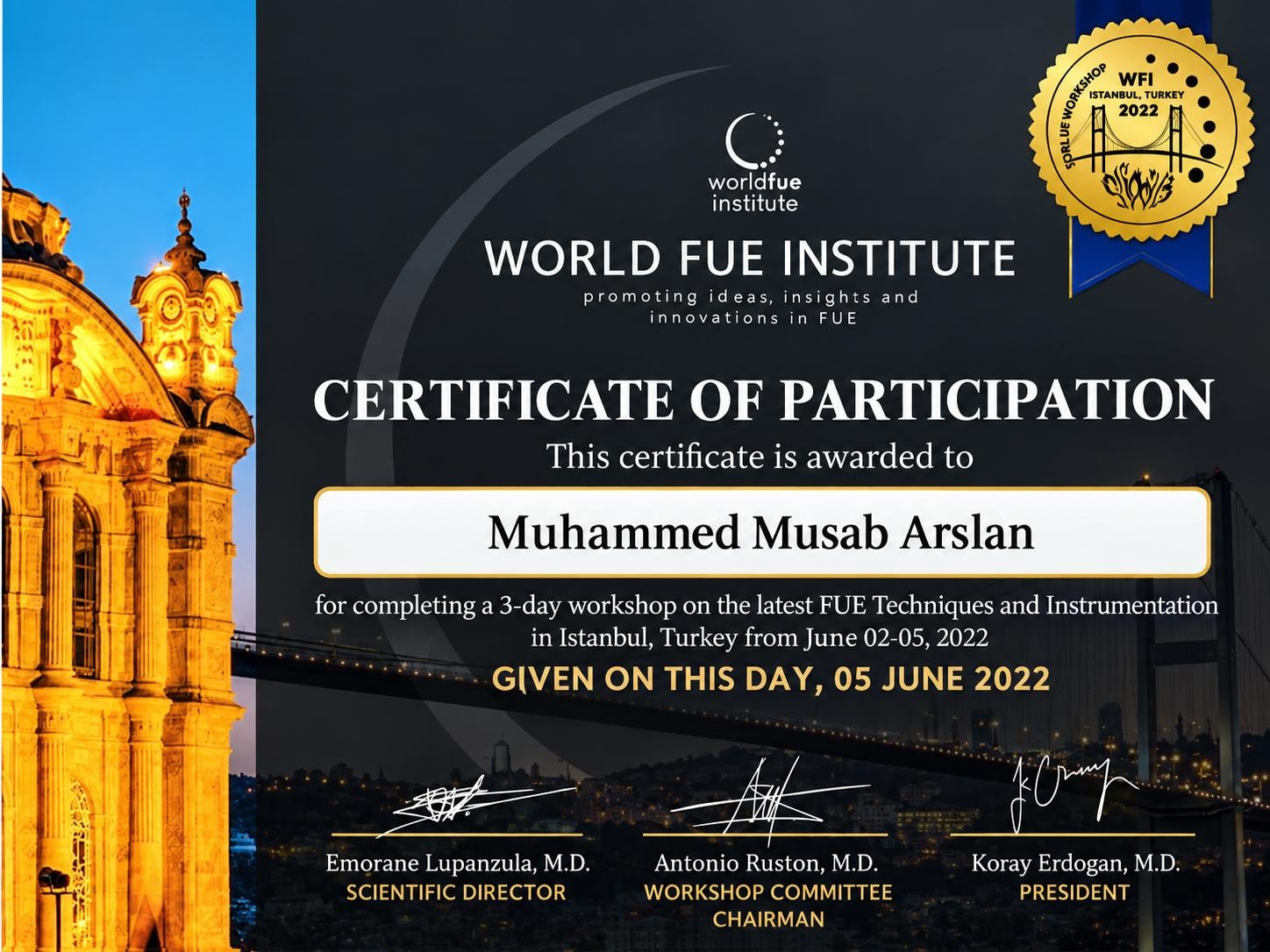 World FUE Institute Sertifikası